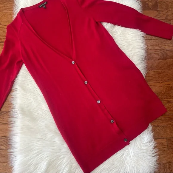 Eileen Fisher Merino Wool Red Cardigan Sweater Long Sleeve Size Small Small Hole - Picture 3 of 6
